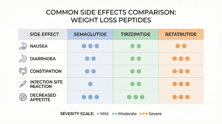 Сравнение на нежелани реакции при пептиди за отслабване
